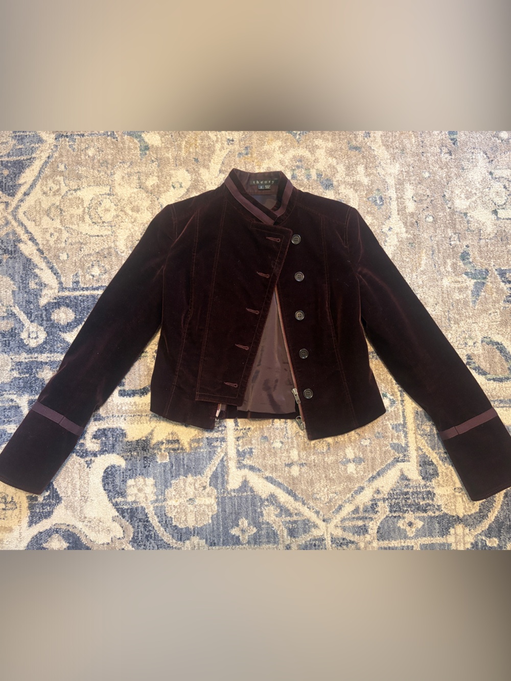 Theory Velvet Cropped Jacket in Deep Plum
